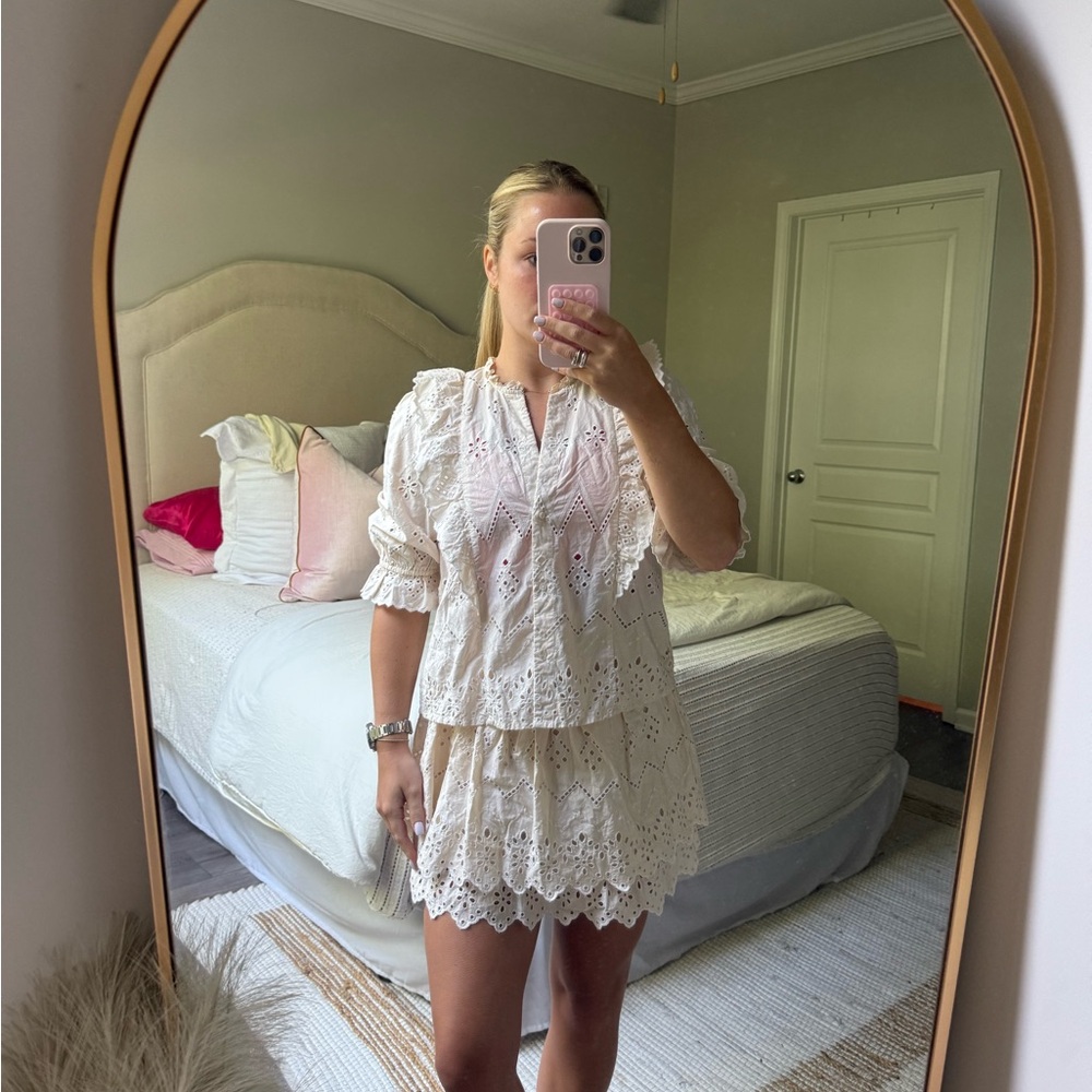 Zara White Eyelet Skirt and Top Set